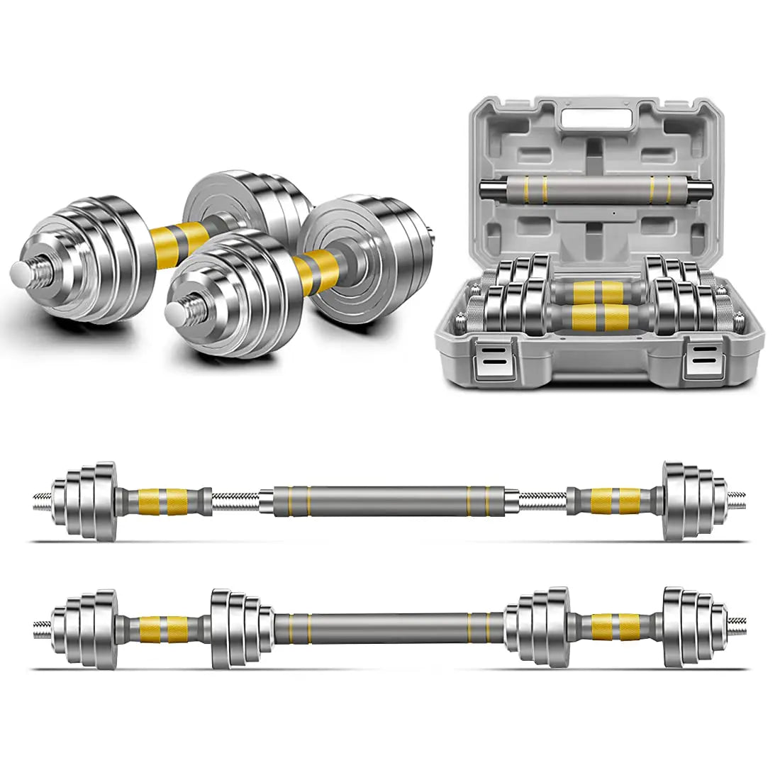3-in-1 Adjustable Dumbbell Set 44-88 LBS - Barbell & Dumbbells with Connecting Rod for Home Gym Workout