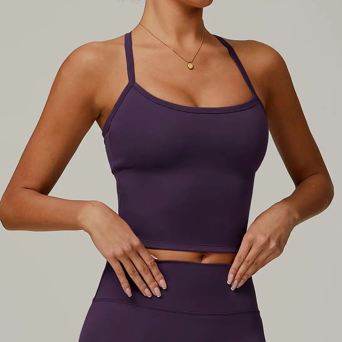 Women's Cross Back Push-Up Yoga Sports Bra Comfortable Gym Tank Top Workout Fitness Vest 'Naked Feeling' Gym Bra Fitness Wear