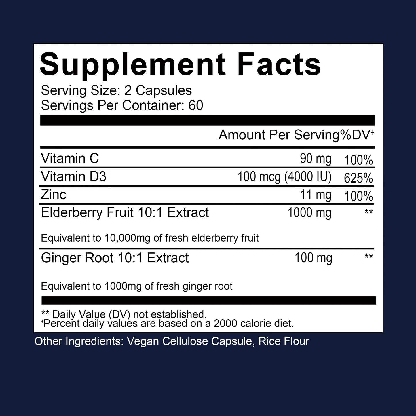 Elderberry, Vitamin C + Zinc - Supports The Immune System, Antioxidant Properties, Promotes Energy Production - 120 Capsules