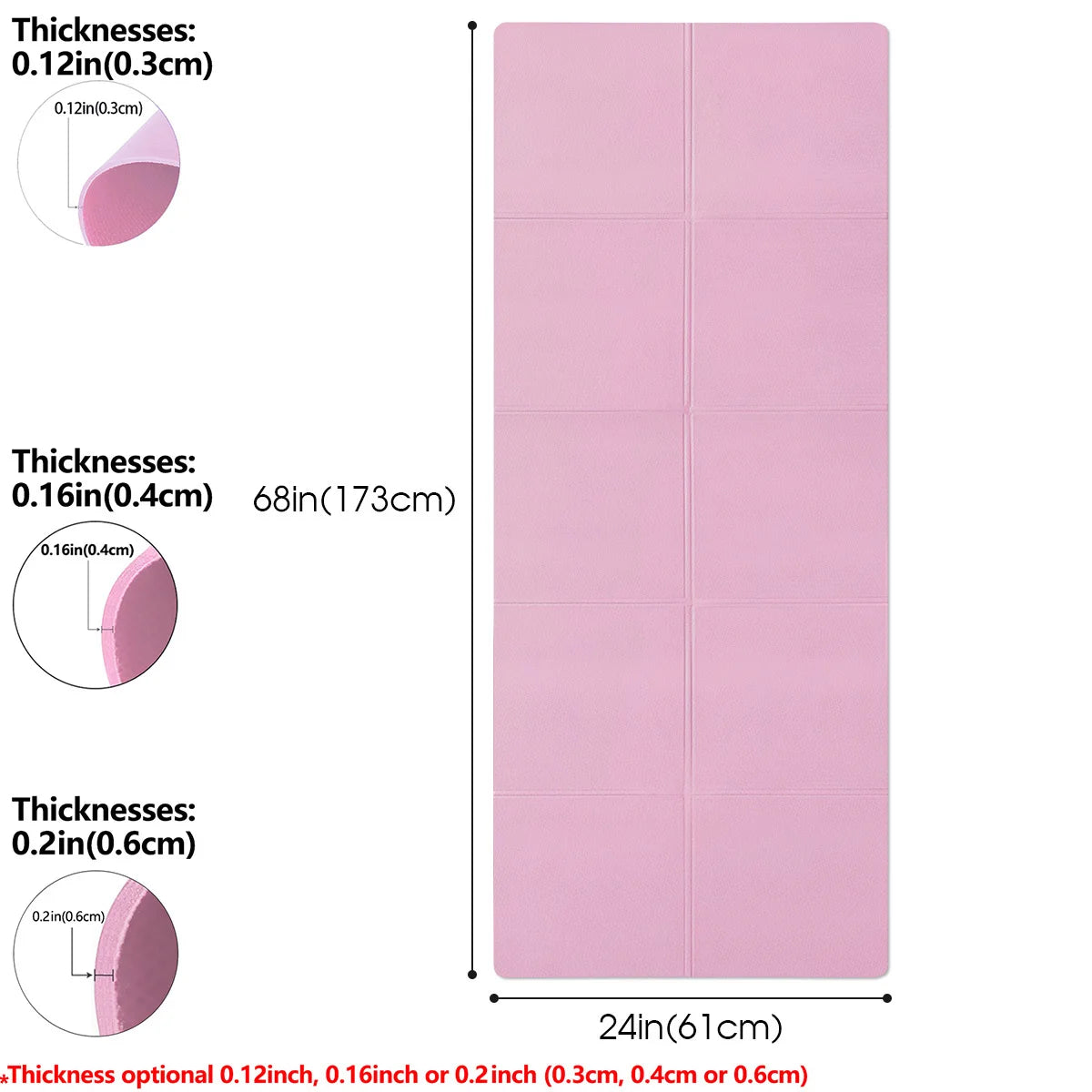 Pink Foldable Yoga Mat Eco Friendly EVA Folding Travel Fitness Exercise Mat 3/4/6mm Thicknesses for Yoga Pilates Workouts