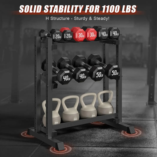 Adjustable 3-Tier Dumbbell Rack, Heavy-Duty Weight Stand for Home Gym with 1100LB Capacity