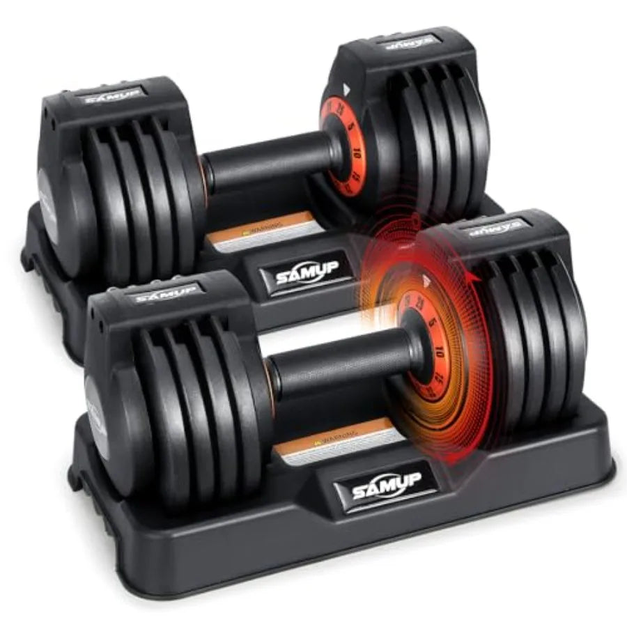 25/55 lbs Pair Adjustable Dumbbells Set with Anti-Slip Metal Handle for Exercise Fitness Fast Adjust Weight for Full Body Worko