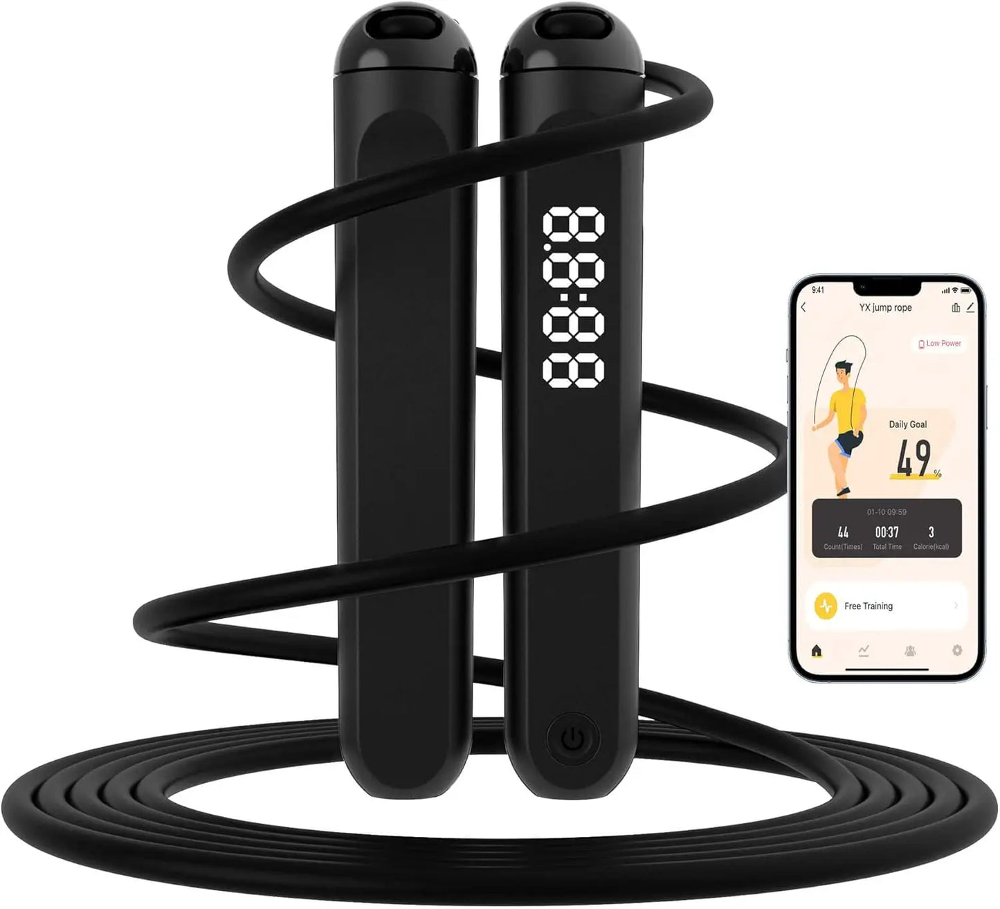 Tangle-Free Jump Rope with Counter and App for Fitness, Home Exercise, Workout - Gifts for Adults