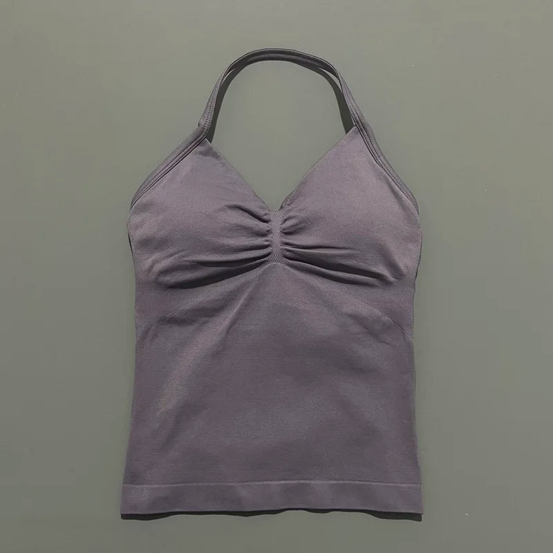 Gym Halter Top Woman Longline Strappy tank Padded Yoga Clothing Removable Cups Yoga Tank Tops Fitness Workout Running Activewear