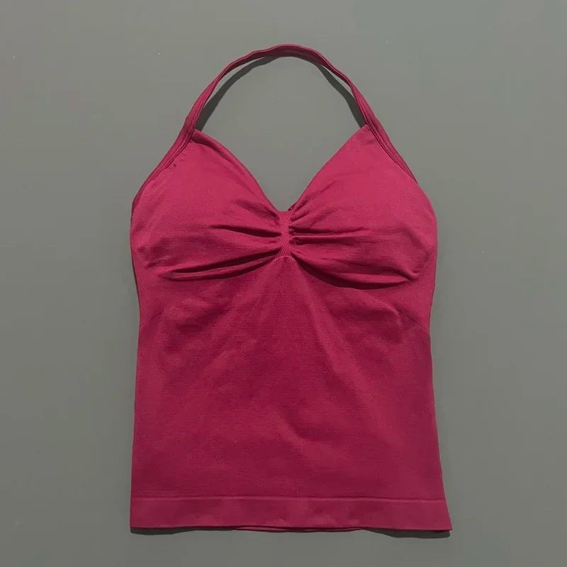 Gym Halter Top Woman Longline Strappy tank Padded Yoga Clothing Removable Cups Yoga Tank Tops Fitness Workout Running Activewear