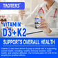 Vitamin D3+K2 Capsules - Helps Regulate Calcium Metabolism and Supports Teeth, Bones, Heart Health, Joint Health, and Immunity