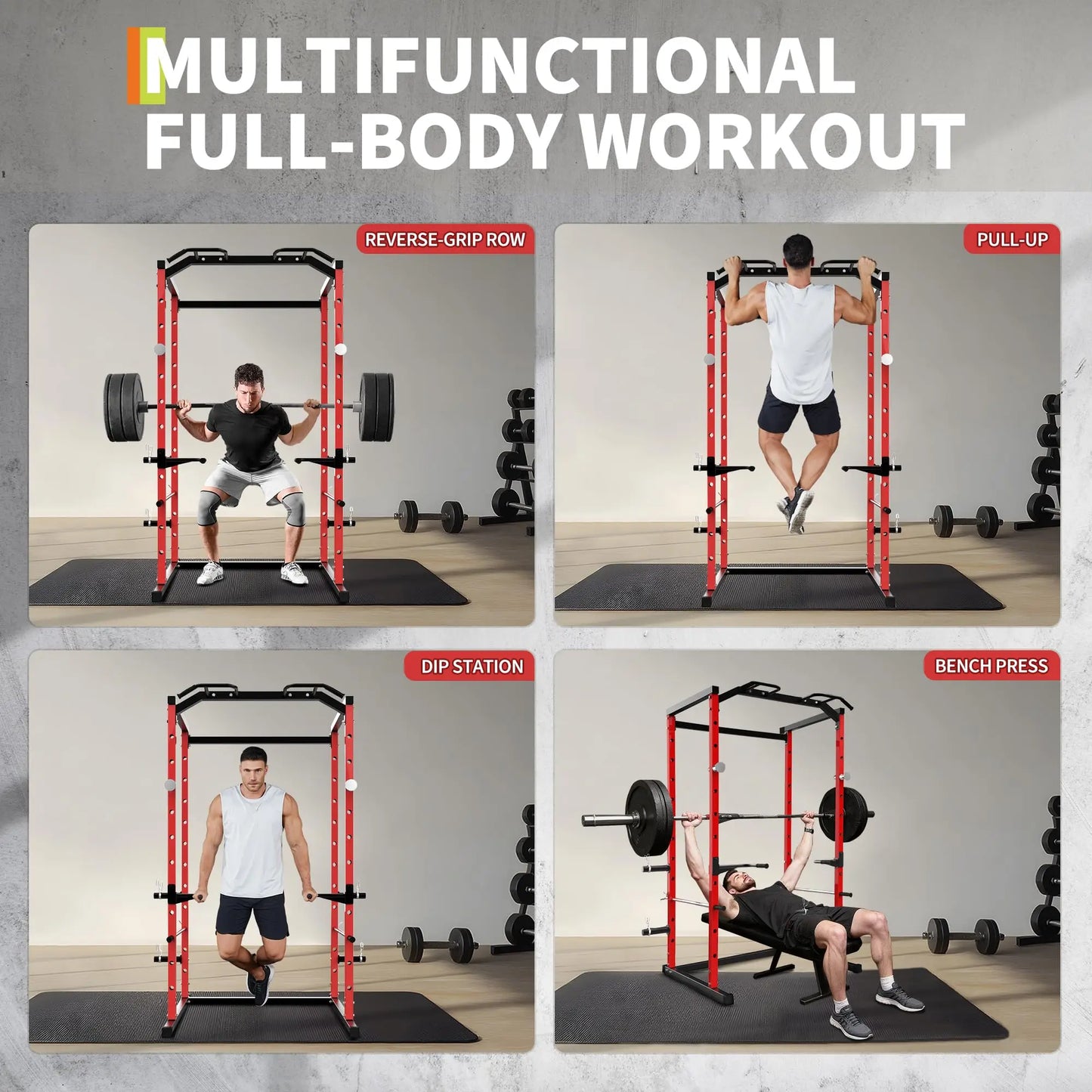 Heavy Duty Power Cage For Home Gym, 1100LBS Capacity Multifunctional Squat Rack With Dip Bars & Adjustable Safety Bars