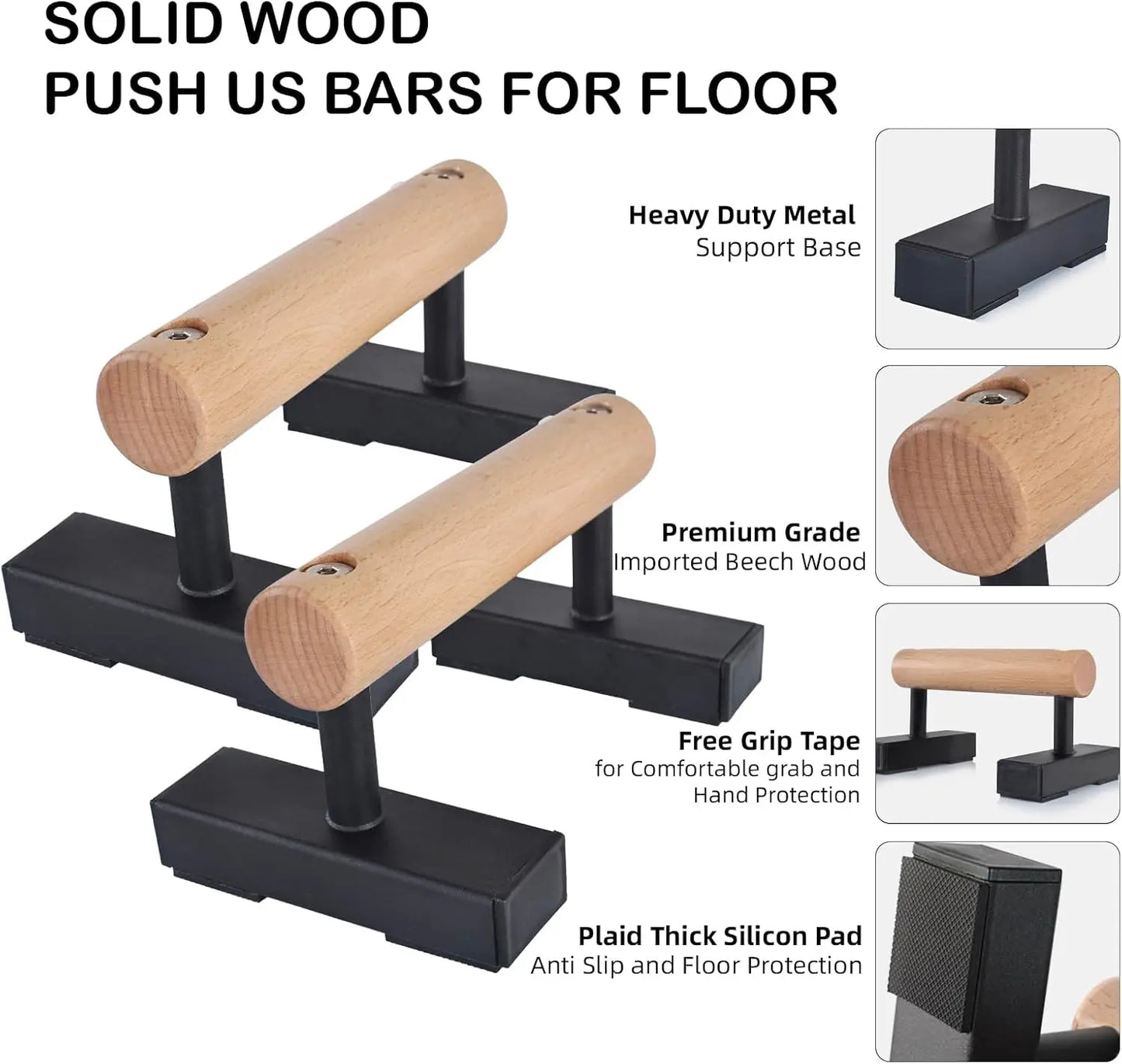 Wood Floor Push Up Bars for Men,Anti-slip Handstand Parallettes Bars, Strength Training Push-Up Stands for Calisthenics, Fitness