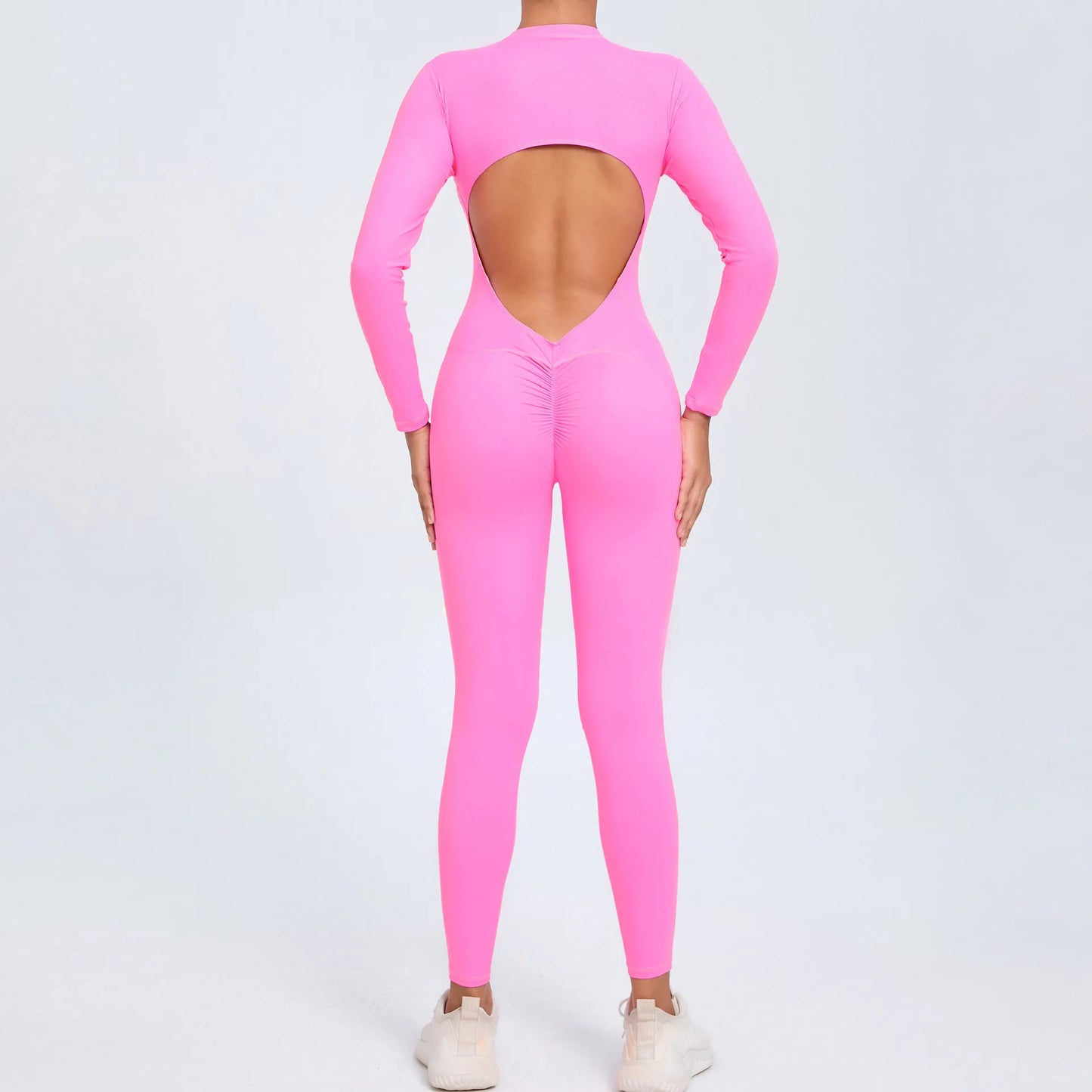 Hearuisavy Summer V Back Sports Jumpsuit Yoga Clothes Rompers Women Long Sleeveles Workout Bodysuits Backless One-piece Suit