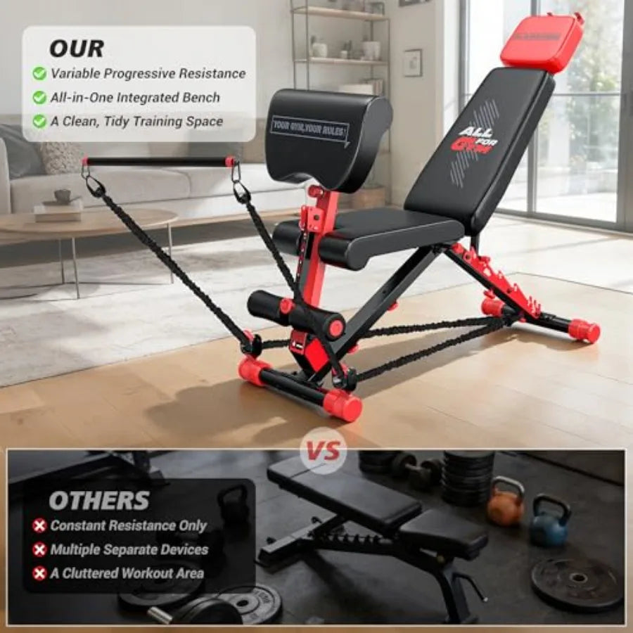 Foldable Workout Bench with Variable Resistance Training Set 880LBS Adjustable Weight Bench in Black with Leg Extension and Pre