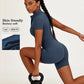Half Zipper Yoga Bodysuit for Women - Stand Up Collar One Piece Tight Fit Waist Cinching Jumpsuit Quick Dry Gym Workout