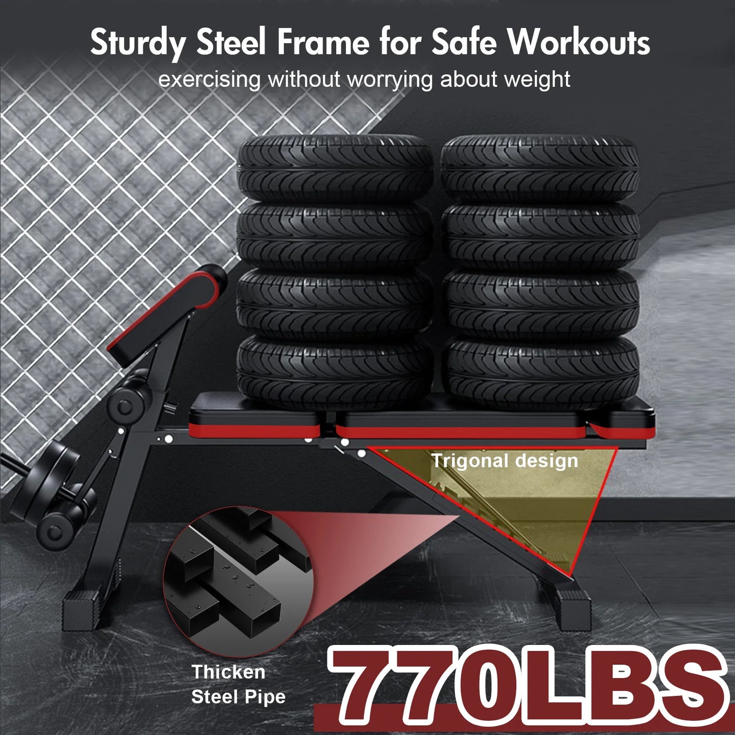 7-Level Foldable Adjustable Weight Dumbbell Bench Incline Multifunctional Bench/Headrest Leg Extended 770 lbs for Home Workouts