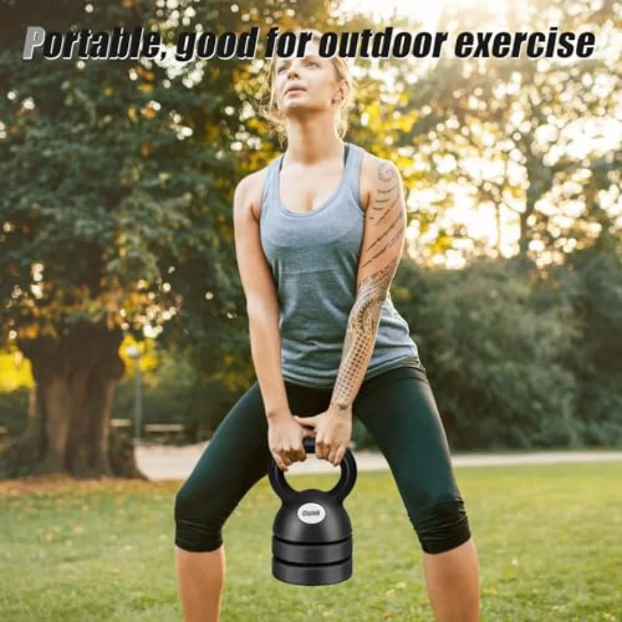 Adjustable Kettlebell Weight Set 3-in-1 5lbs 8lbs 12lbs for Home Gym Full-Body Workout Strength Training Weight Loss Steel Blac