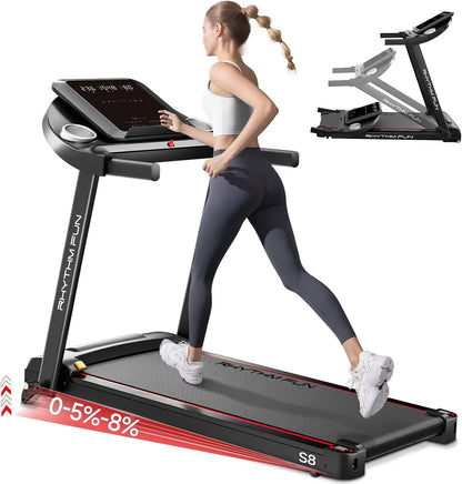 8.0 MPH Foldable Treadmill for Home, Incline up to 8%, Low Noise Walking Pad Supports 300 lbs