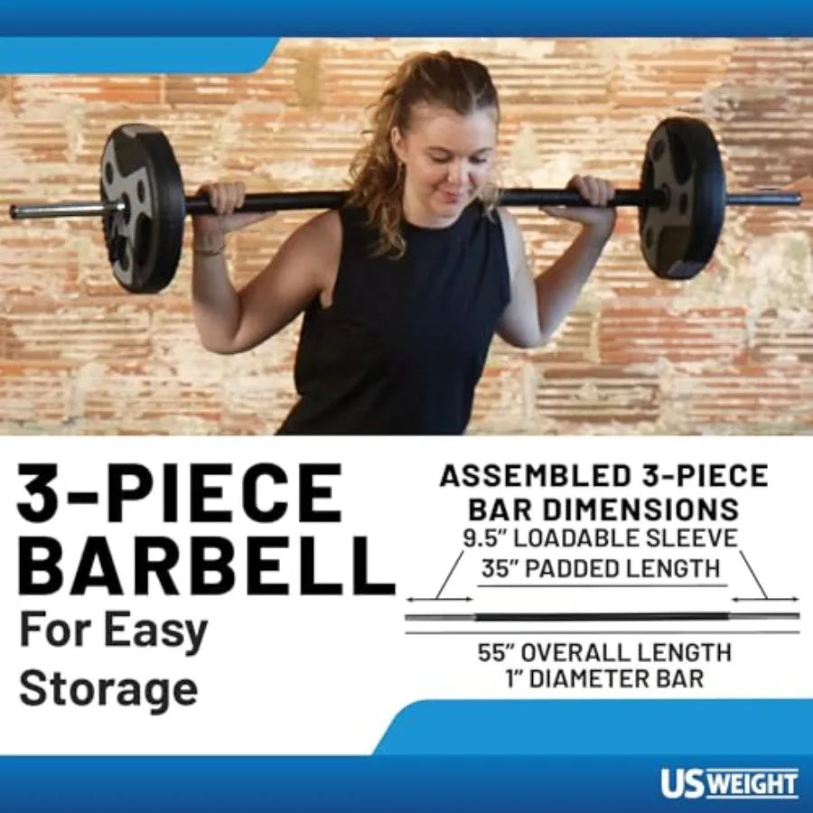 Adjustable Weight Set for Home Gym - Durable Steel Barbell Curl Bar with Multiple Use Options - Gray and Black Finish - Customi