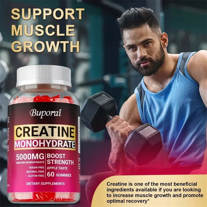 Creatine Monohydrate Gummies - Increases Endurance, Builds Muscle, Improve Athletic Performance, Energy and Focus, Non-GMO