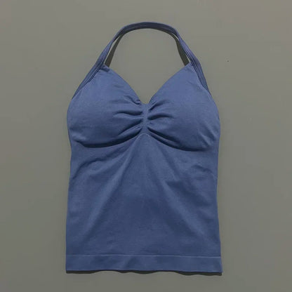Gym Halter Top Woman Longline Strappy tank Padded Yoga Clothing Removable Cups Yoga Tank Tops Fitness Workout Running Activewear