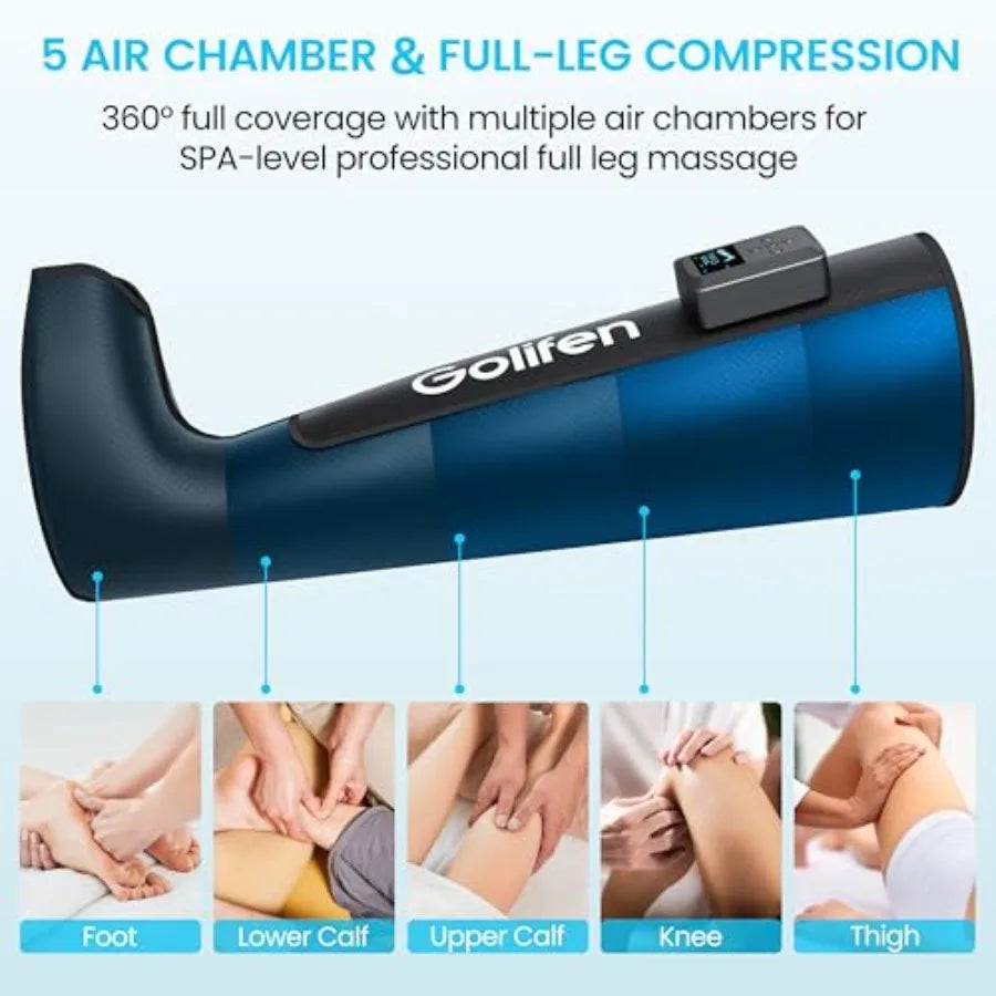 Cordless Leg Compression Massager Portable Compression Boots with 5 Air Chambers Full Leg Massager for Circulation and Muscle P