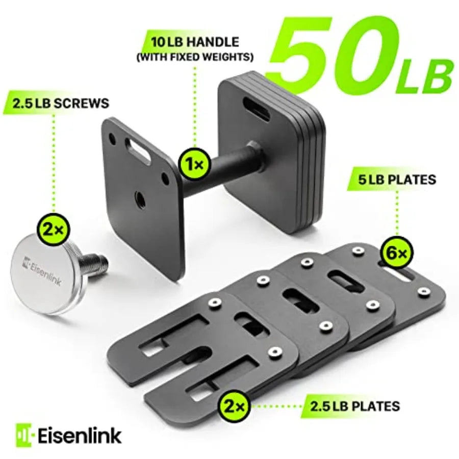 Eisenlink Adjustable Dumbbell Set 10-50/80lb 5lb Increments Quick-Lock Square Weight Dumbbells for Home Gym Fitness 50/80lb×2