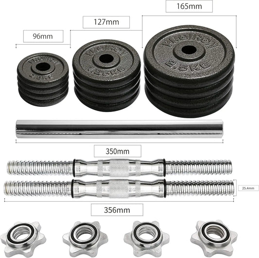 44Lbs Cast Iron Adjustable Dumbbell Set Hand Weight with Solid Dumbbell Handles Changed into Barbell Handily Great for Bodybuild