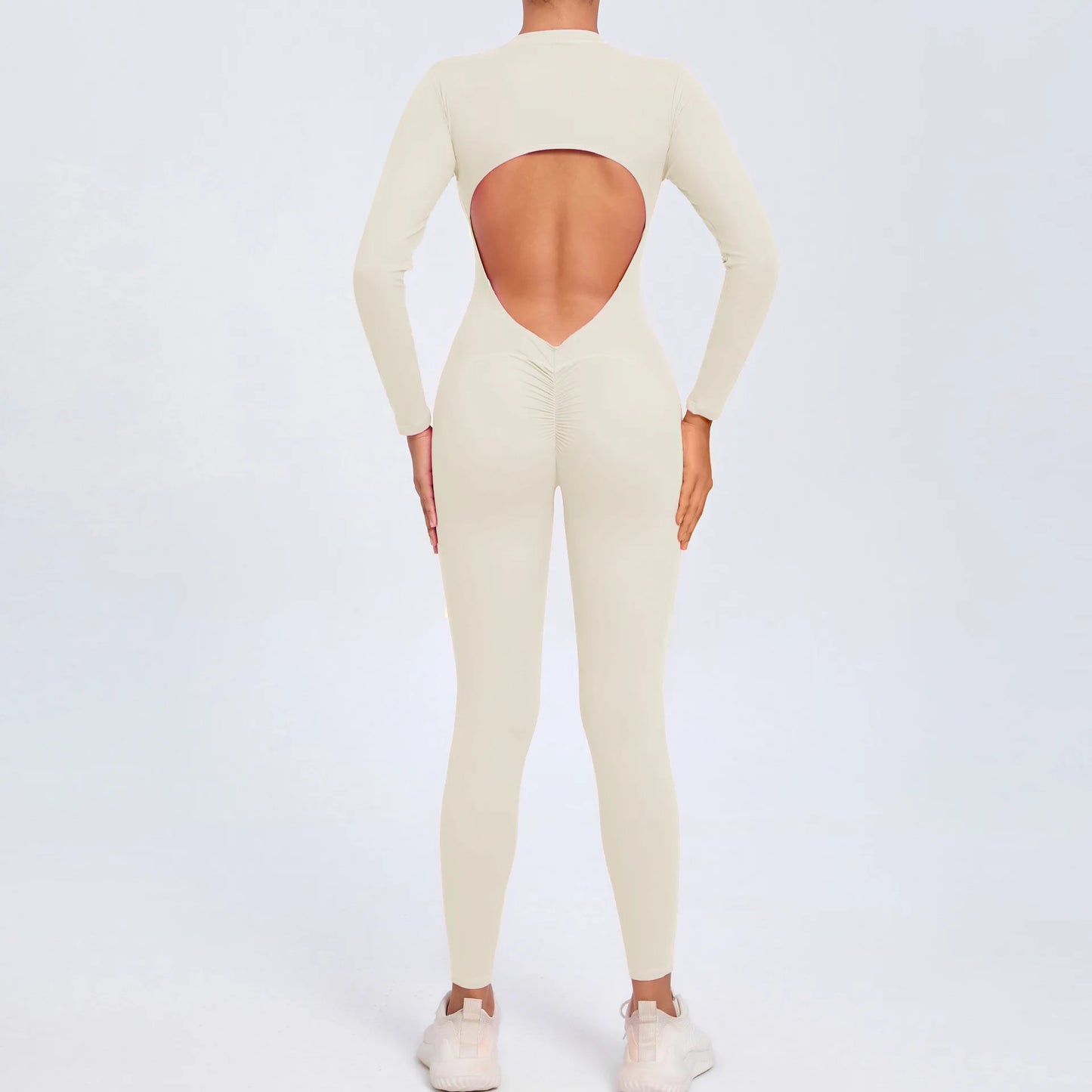 Hearuisavy Summer V Back Sports Jumpsuit Yoga Clothes Rompers Women Long Sleeveles Workout Bodysuits Backless One-piece Suit