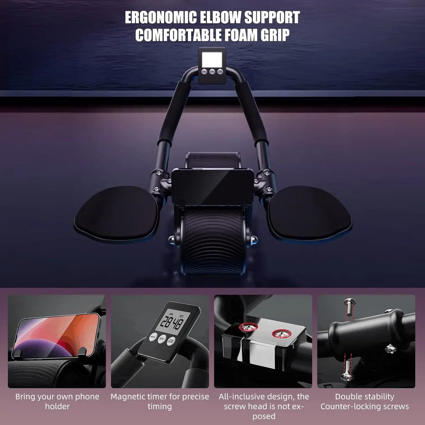 Ab Roller Wheel with Elbow Support Automatic Rebound Abdominal Wheel Ab Roller for Abdominal Exercise Machine Abs Workout Equipm
