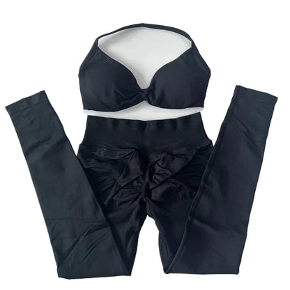 2 Pieces Set For Woman Strappy Yoga Bra Sports Top Workout Leggings Set Seamless Gym Set Fitness Clothes Outfit Activewear