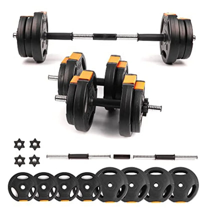 Fitness Adjustable Dumbbells Set 2 in 1 Barbell for Home Gym Steel Black Durable Lightweight Design for Muscle and Stre