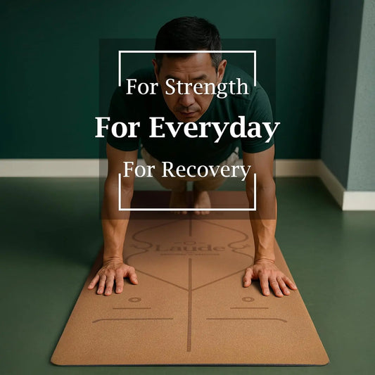 Eco-Friendly Cork Yoga Mat Set with Non-Slip Grip, Thick Cushioning, and Alignment Lines for Comfortable Workouts