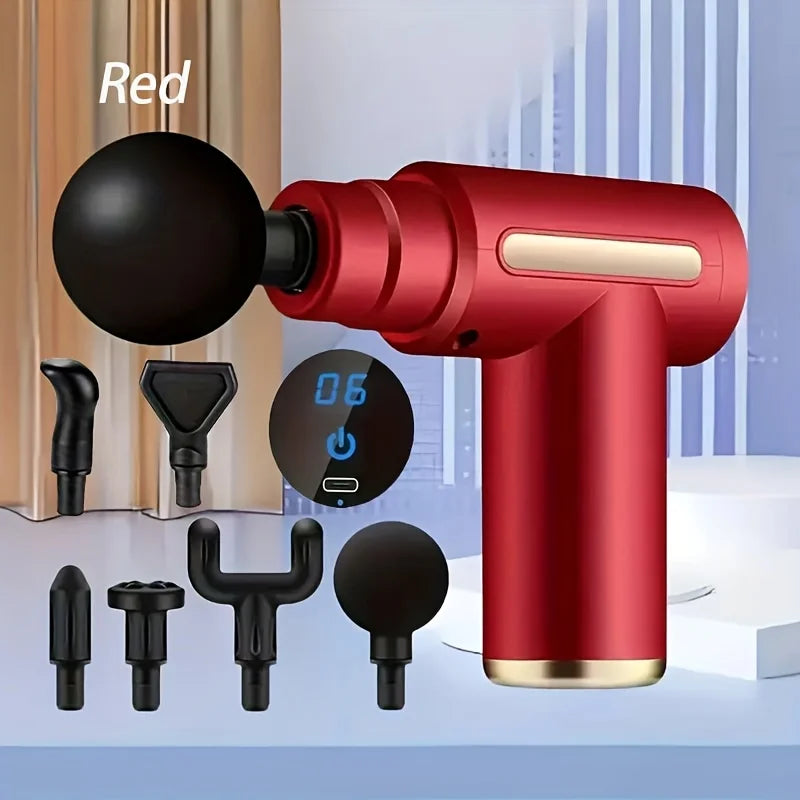 Fitness Hammer Compact Deep Tissue Massager -USB Rechargeable Fascia Gun Muscle Massage Device Featuring 4 Interchangeable Heads