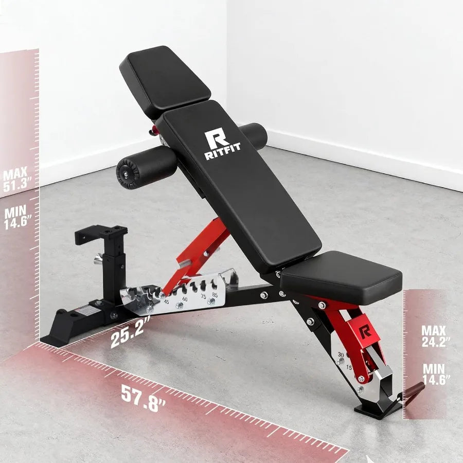3-Section Adjustable Weight Bench 1600LBS Capacity Workout Bench for Home Gym with Thickened Padding 21 Levels Incline Decline