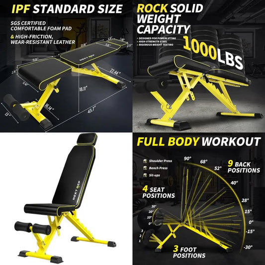 Adjustable Weight Bench,1000 LB Fast Folding Workout Bench for Home Gym Strength Training, Incline Decline Flat Utility Bench Pr