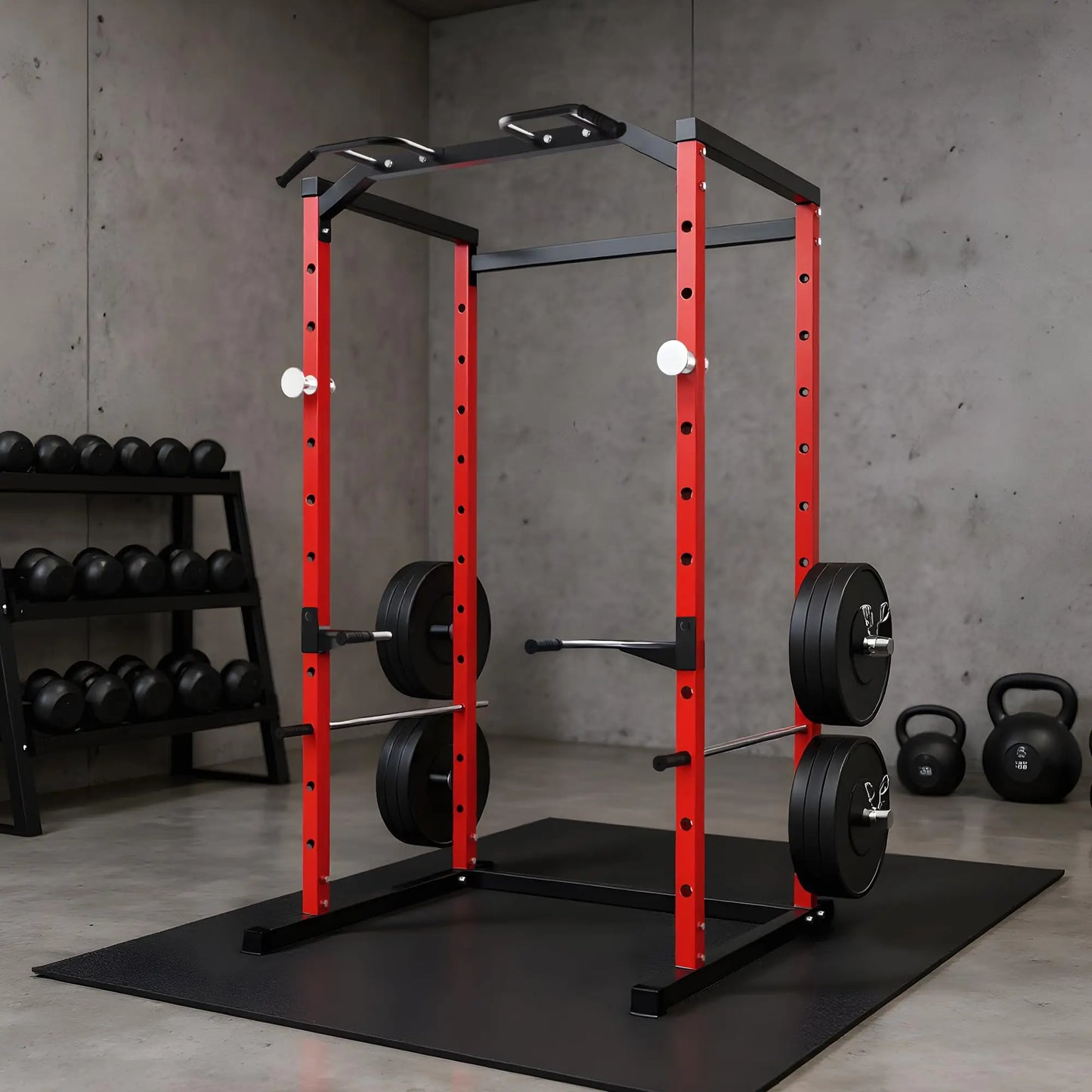 Heavy Duty Power Cage For Home Gym, 1100LBS Capacity Multifunctional Squat Rack With Dip Bars & Adjustable Safety Bars