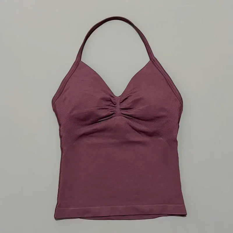 Gym Halter Top Woman Longline Strappy tank Padded Yoga Clothing Removable Cups Yoga Tank Tops Fitness Workout Running Activewear
