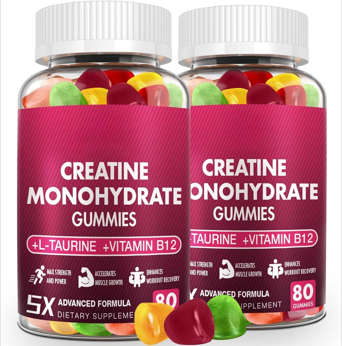 Creatine Monohydrate Gummies - 5g for Men & Women, 80 Count Creatine Chewable Supplements for Muscle Gain, Muscle Strength