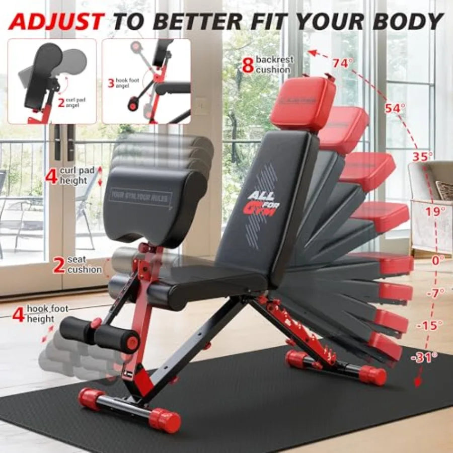 Foldable Workout Bench with Variable Resistance Training Set 880LBS Adjustable Weight Bench in Black with Leg Extension and Pre