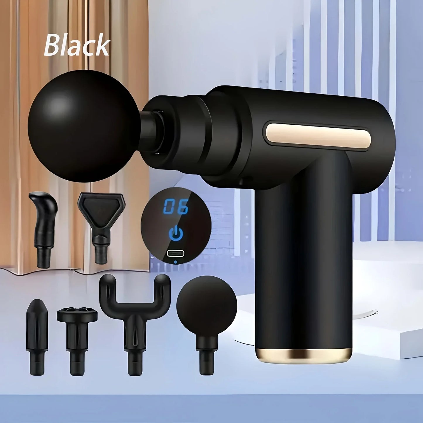 Fitness Hammer Compact Deep Tissue Massager -USB Rechargeable Fascia Gun Muscle Massage Device Featuring 4 Interchangeable Heads