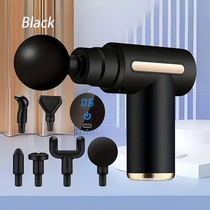 Fitness Hammer Compact Deep Tissue Massager -USB Rechargeable Fascia Gun Muscle Massage Device Featuring 4 Interchangeable Heads