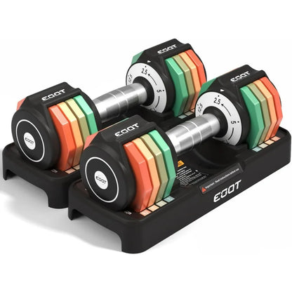 Adjustable Dumbbells Set/Single, 12.5LB 5 in 1 Free Adjustable Dumbbell Set with Anti-Slip Handle & Rainbow-colored Weight Plate