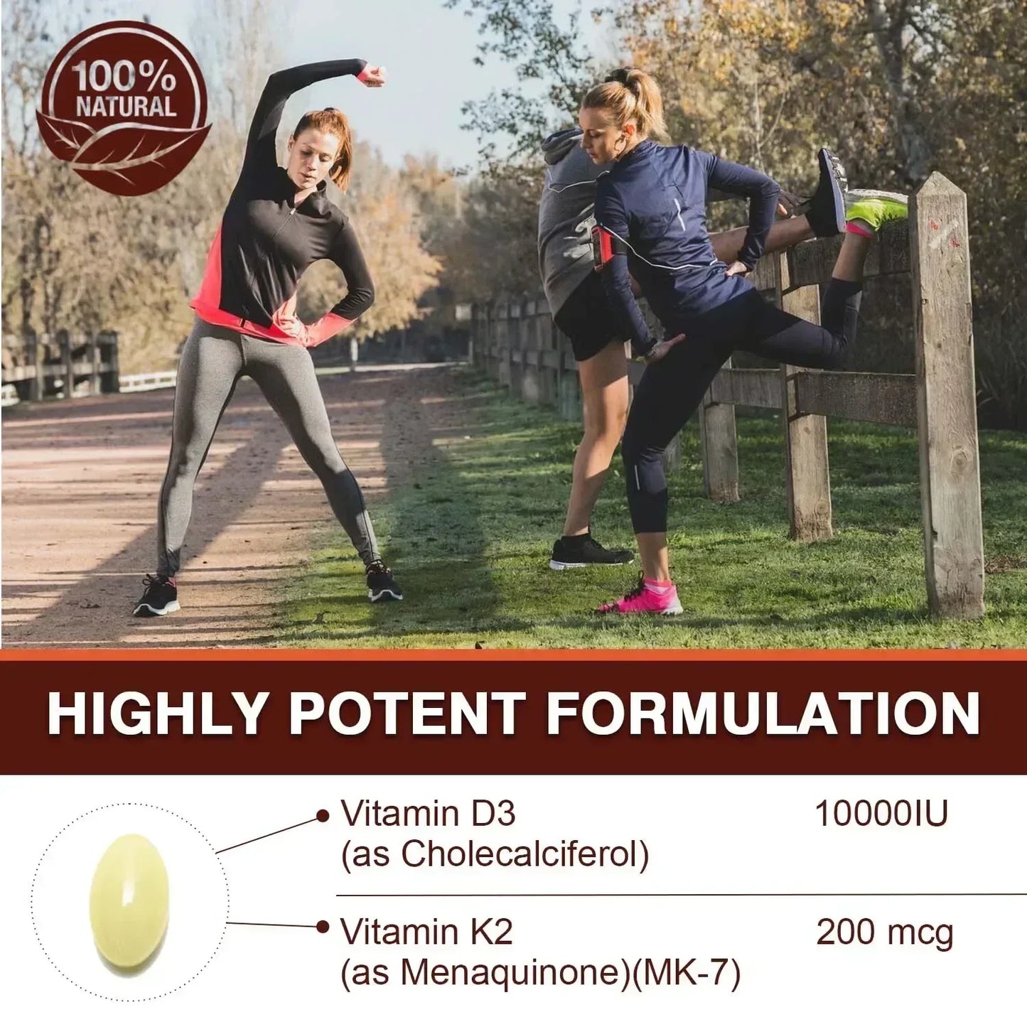 Vitamin D3 K2 Supplement - Helps Maintain Bone Health and Immune Health, Promotes Absorption and Enhances Body Immunity
