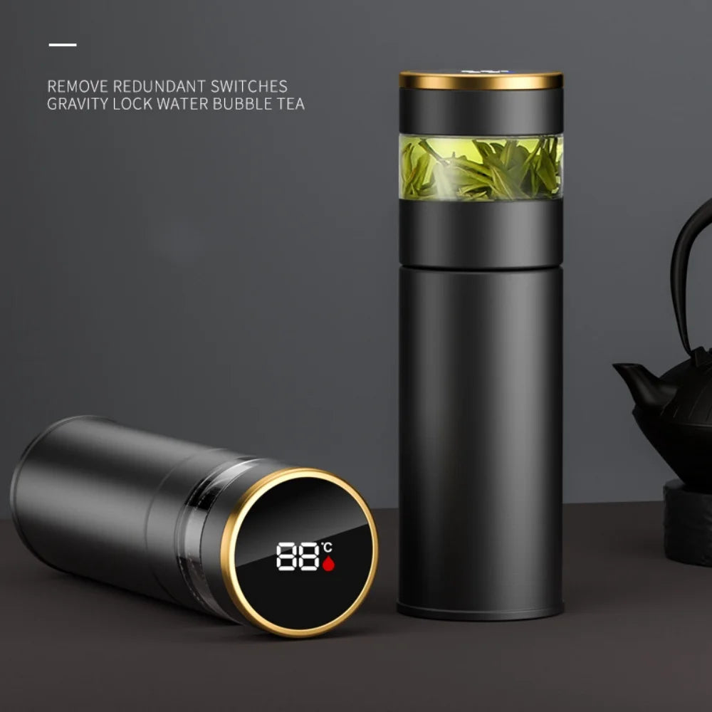 Thermos For Tea and Water With Separate Tea Infuser Smart Led TEMPERATURE DISPLAY 316 Stainless Steel Water Bottle Teaware 450ML