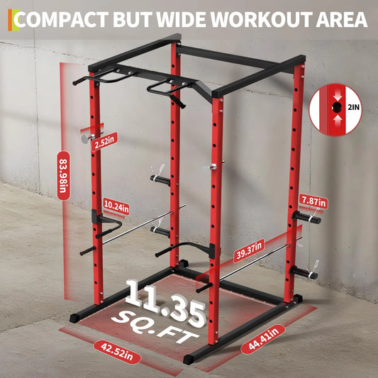 Heavy Duty Power Cage For Home Gym, 1100LBS Capacity Multifunctional Squat Rack With Dip Bars & Adjustable Safety Bars