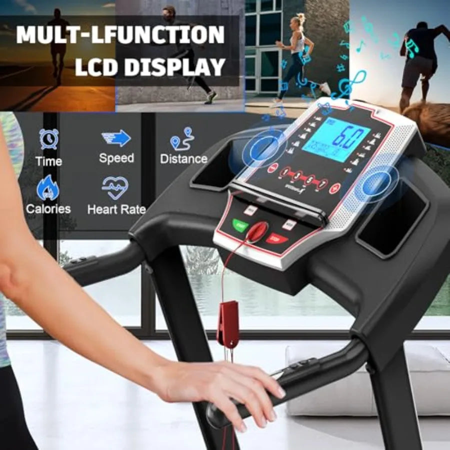 Folding Treadmill with Incline for Home 330 lbs Weight Capacity 3.5HP Quiet Motor 3Level Adjustable Incline Wide Running Belt 4