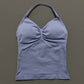 Gym Halter Top Woman Longline Strappy tank Padded Yoga Clothing Removable Cups Yoga Tank Tops Fitness Workout Running Activewear