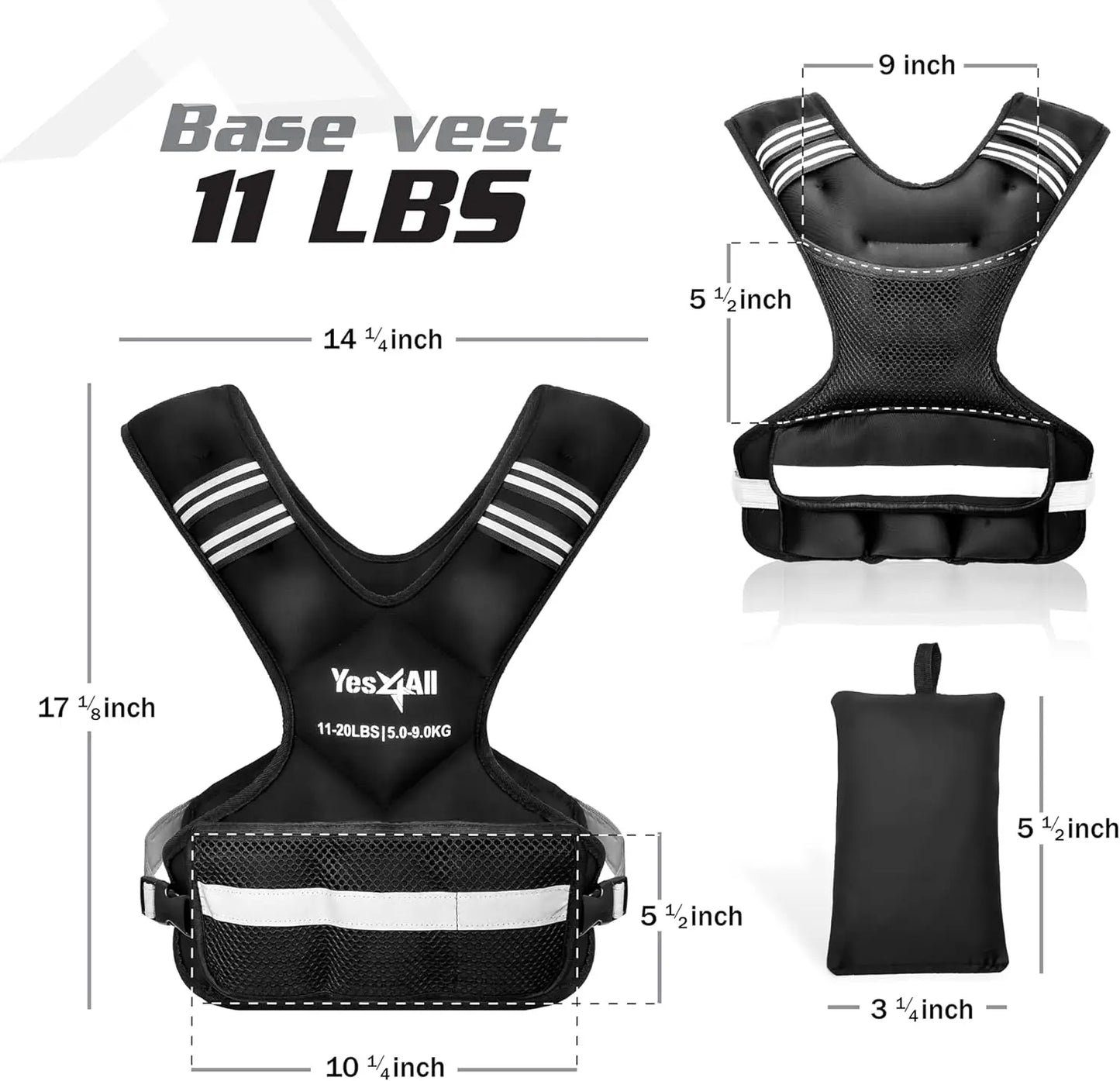 Adjustable Weighted Vest 11-32lbs Reflective Strip for Men & Women Strength Training