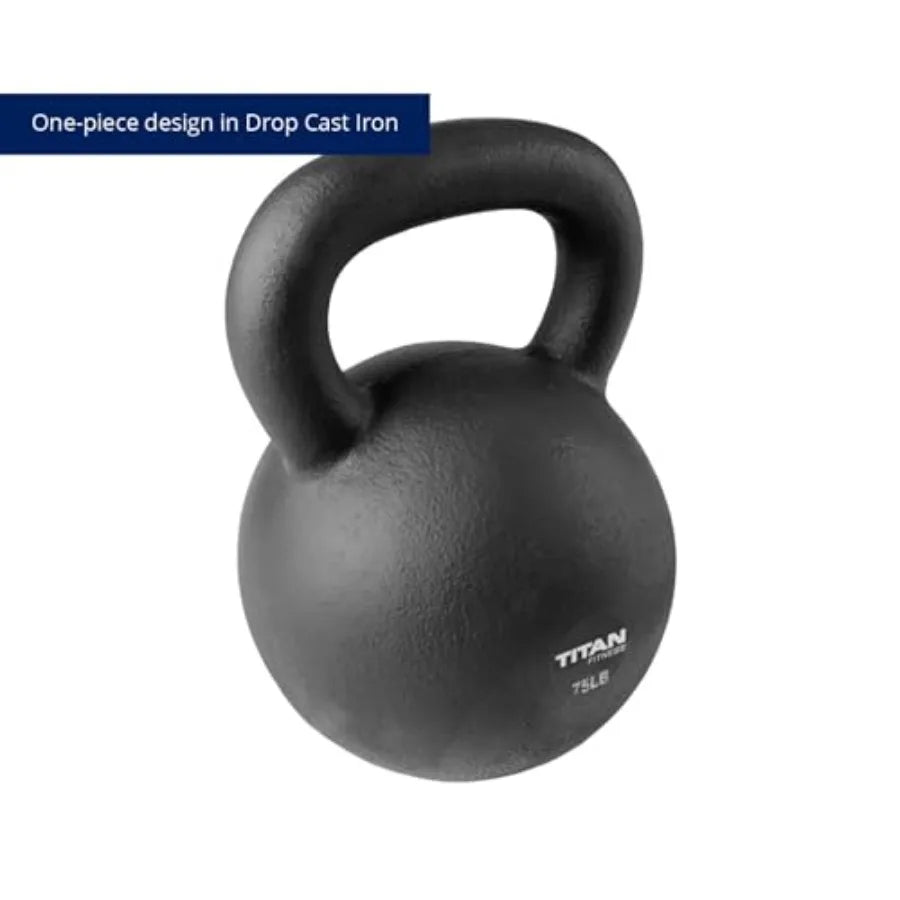 75 LB Cast Iron Kettlebell Single Piece Casting with LB Markings for Full Body Workout Durable Steel Finish