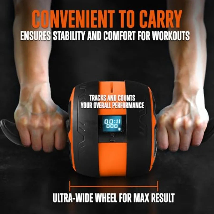 Digital Ab Roller Wheel with Ultra Wide Design and Rubber Handles for Core Strength Training Includes Pilates Mat and Exercise