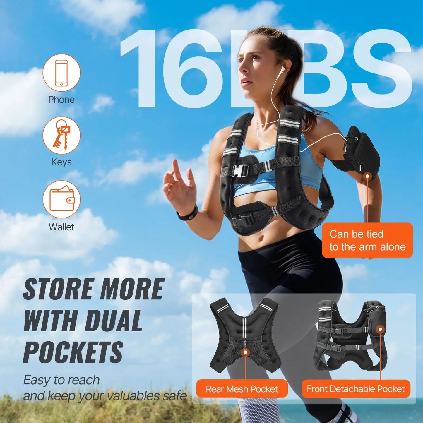 Weighted Vest 16 lbs with Reflective Stripe Adjustable Buckle Body Weight Vest for Men Women Strength Training Running Fitness