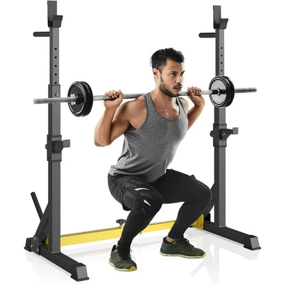 570lbs Capacity Home Gym with Storage, Squat Stand, Bench Press Rack, Bar Rack, Adjustable Dumbbell Rack for Strength Training a
