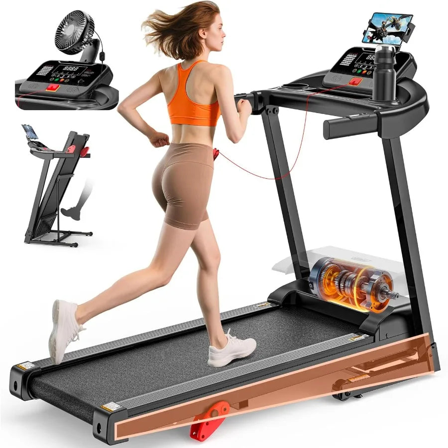 Treadmill with Incline for Home, Folding Treadmill with 300LBS Capacity, 7.5MPH, 16'' Wide Belt, 64 Programs, Shock Absorption,
